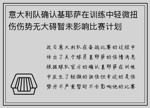 意大利队确认基耶萨在训练中轻微扭伤伤势无大碍暂未影响比赛计划